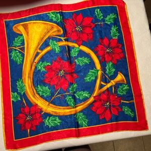 Scarf with French Horn, Holly Boughs & Poinsettia Design